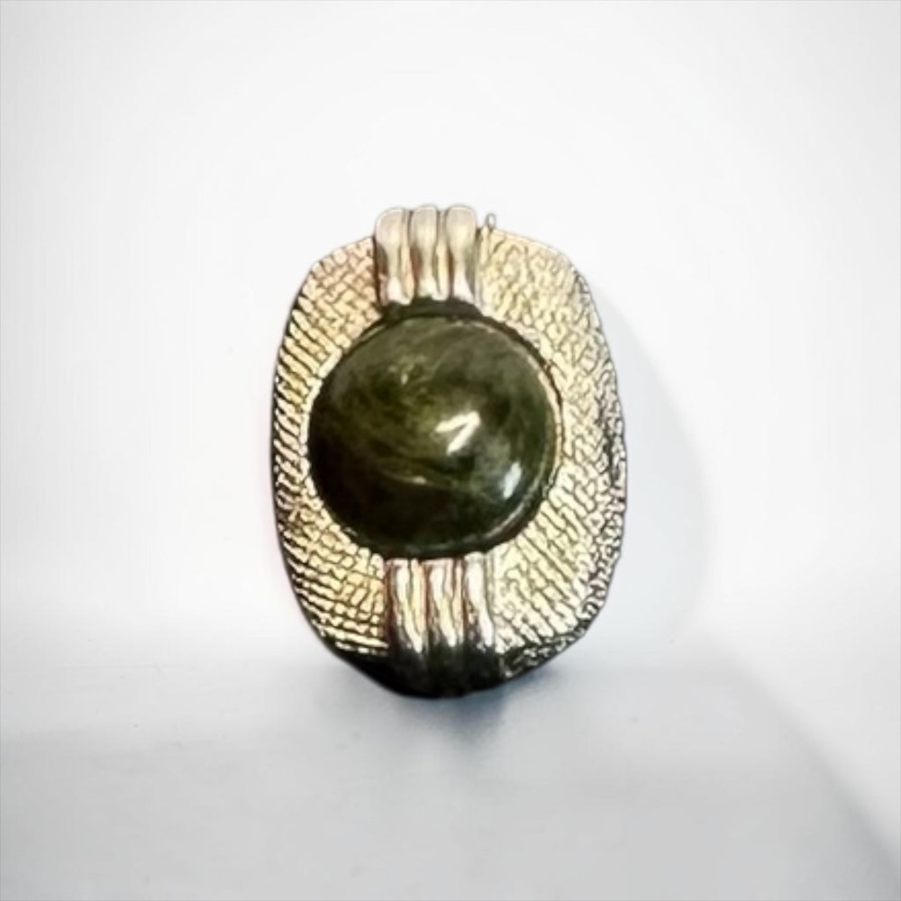 Vintage Swank Tie Tack Mens Silver Tone Green Textured Cabochon MCM